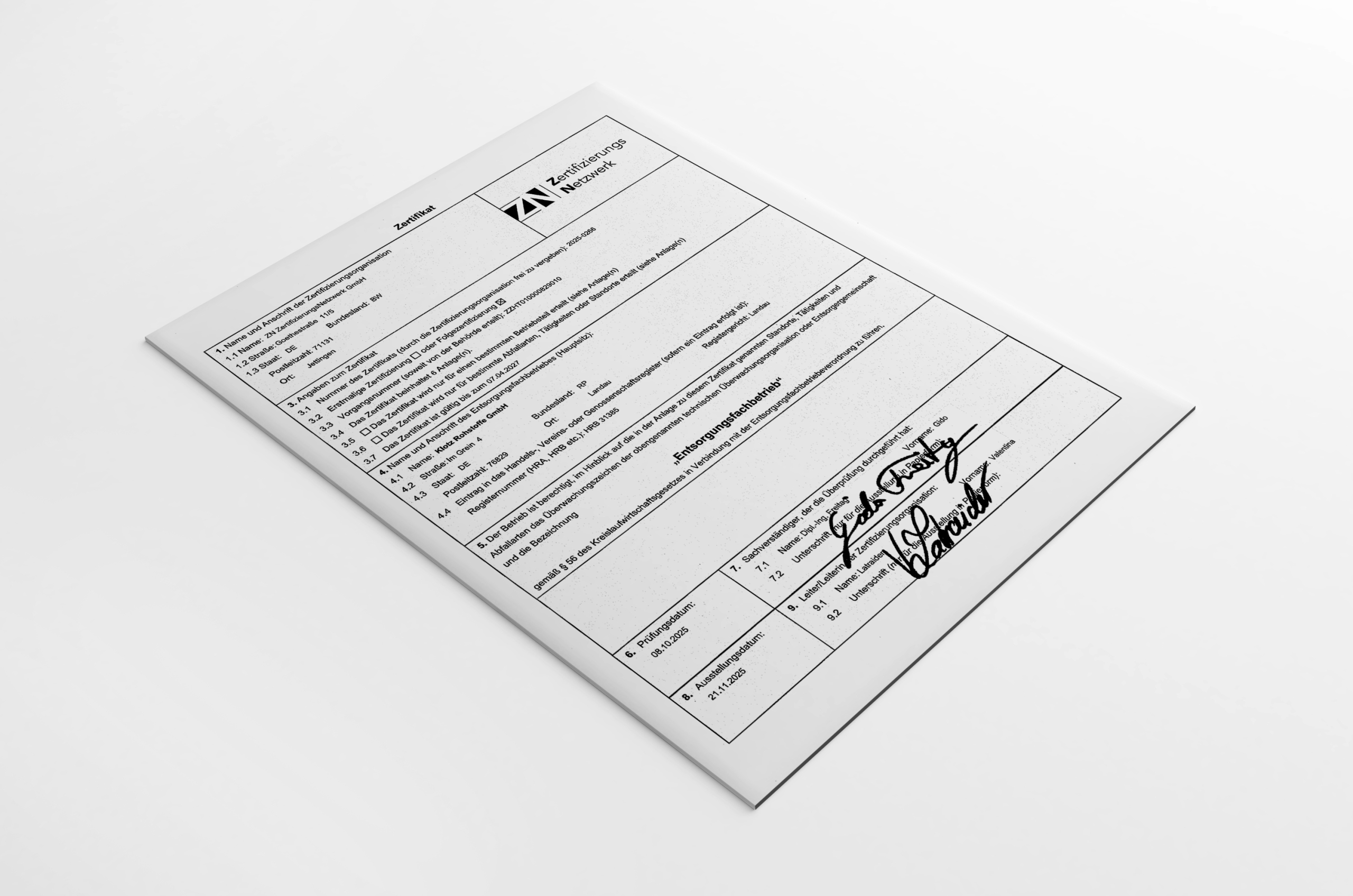 2025_Klotz_EfbV_Zertifikat Zertifikat Entsorgungsfachbetrieb